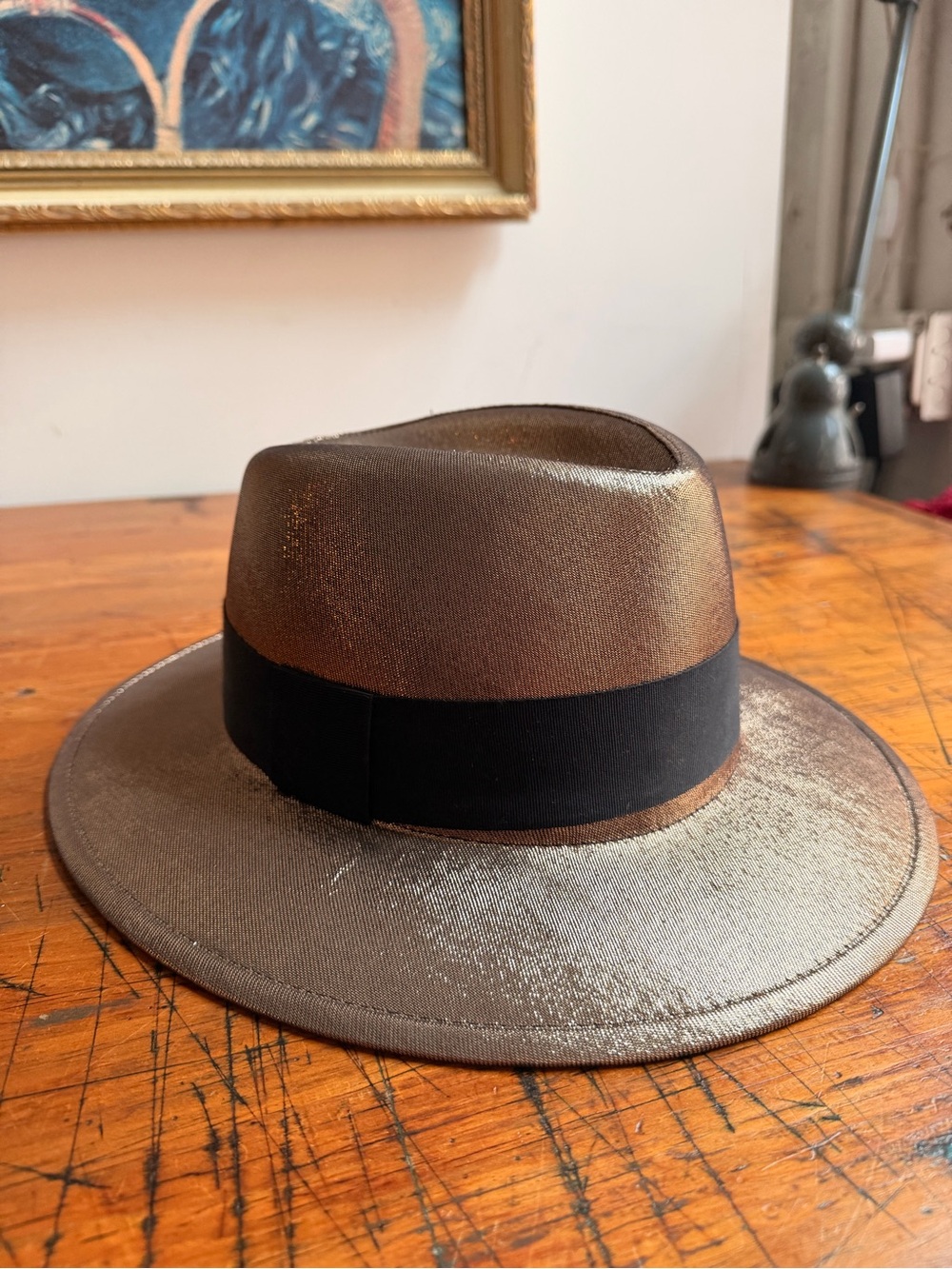 Saint Laurent Metallic Gold Wool & Silk Fedora Hat Size Medium Italy Retail $895